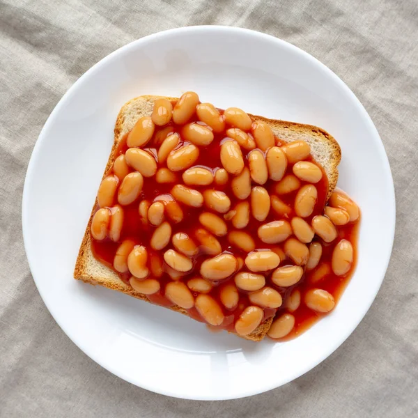 Lahodné Anglické Fazole Toastu Pohled Shora Plocha Ležela Shora Shora — Stock fotografie