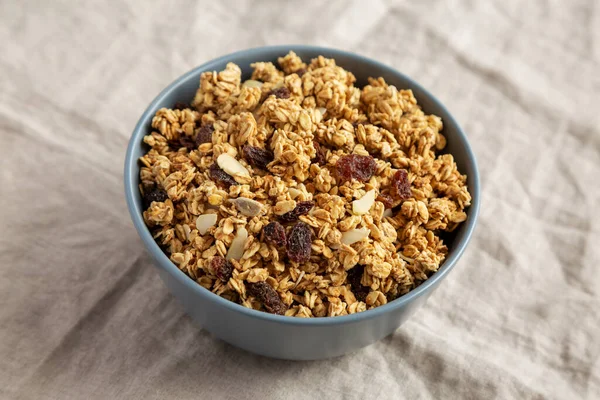 Homemade Granola Raisins Almonds Bowl Side View — Stock Photo, Image