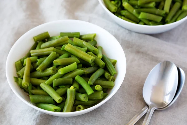 Steamed Green Beans White Bowl Side View — Stockfoto