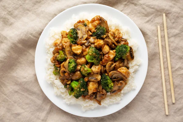 Homemade Chicken Veggie Stir Fry White Rice Top View Flat — Fotografia de Stock