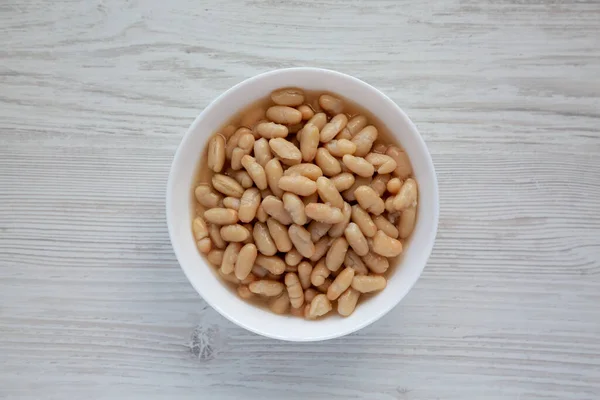 Organic White Cannellini Beans White Bowl Top View Flat Lay — ストック写真