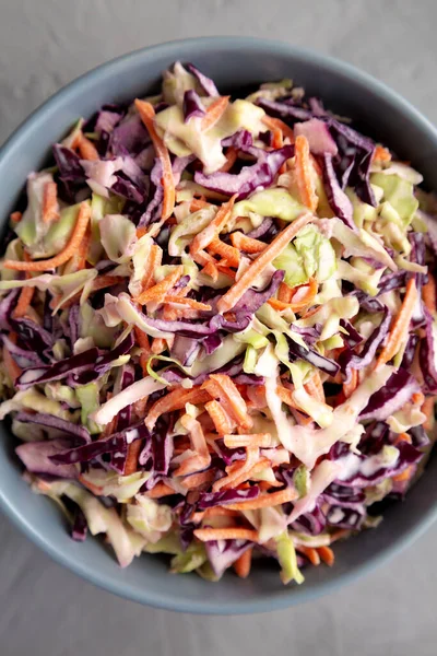 Homemade Coleslaw Cabbage Carrots Bowl Top View Flat Lay Overhead — Stockfoto