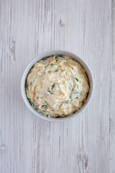 Homemade Caramelized Onion Spinach Dip Top View Flat Lay Overhead — Zdjęcie stockowe