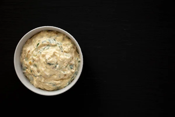 Homemade Caramelized Onion Spinach Dip Top View Flat Lay Overhead — Stock Photo, Image