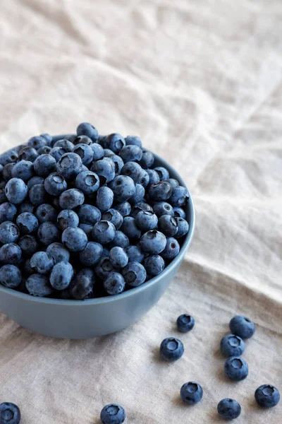 Raw Organic Blueberries Bowl Low Angle View Space Text — Stockfoto