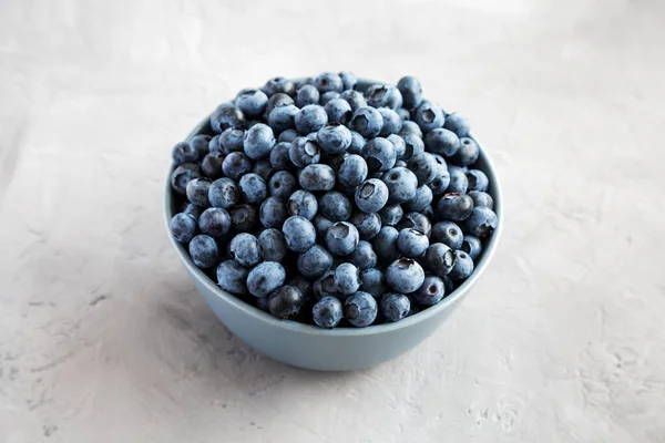 Raw Organic Blueberries Bowl Gray Background Side View — Stockfoto