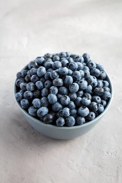 Raw Organic Blueberries Bowl Gray Surface Side View — стокове фото