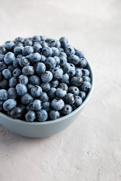 Raw Organic Blueberries Bowl Gray Background Side View — Stockfoto
