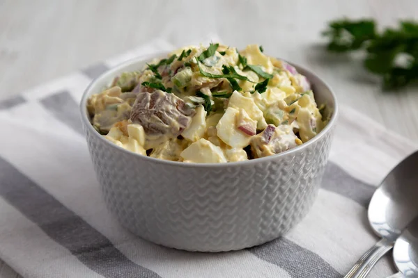 Homemade Healthy Potato Salad Eggs Bowl Side View — Stockfoto