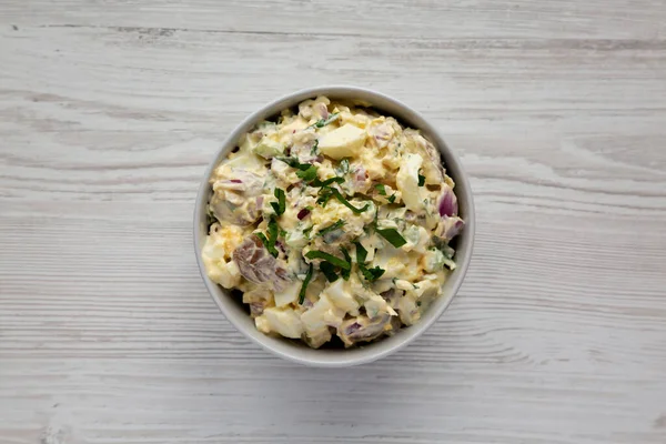 Homemade Healthy Potato Salad Eggs Bowl Top View Flat Lay — 图库照片
