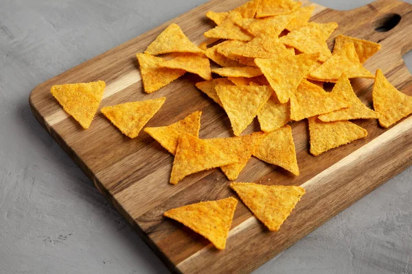 Gluten Free Mexican Tortilla Chips Barbecue Flavor Wooden Board Low — Photo