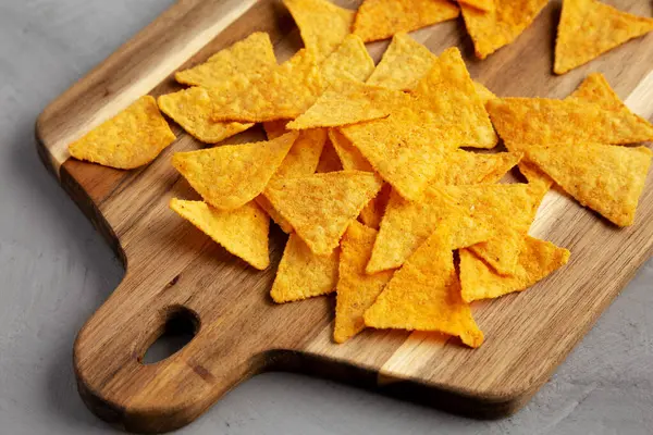 Gluten Free Mexican Tortilla Chips Barbecue Flavor Wooden Board Side — Photo