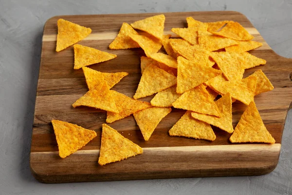Gluten Free Mexican Tortilla Chips Barbecue Flavor Wooden Board Low — Photo