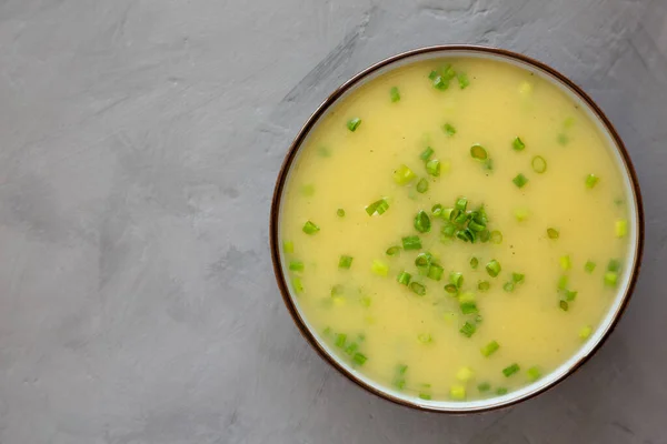 Homemade Potato Leek Soup Bowl Gray Background Top View Flat —  Fotos de Stock