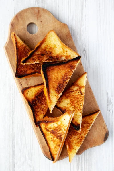 Homemade Grilled Cheese Sandwich Rustic Wooden Board Top View Flat — Φωτογραφία Αρχείου