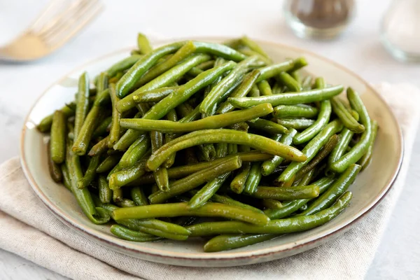 Homemade Sauteed Green Beans Plate Side View — Stock Photo, Image