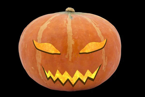 Gruseliger Jack O Lantern Halloween-Kürbis mit Kerzenlicht im Inneren — Stockfoto