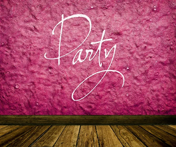 Alte rosa Wand und Holzboden mit dem Wort "Party" an der Wand — Stockfoto