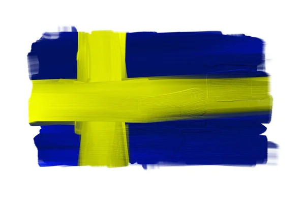 スウェーデンの手塗りの国旗が白で隔離されます。 — ストック写真