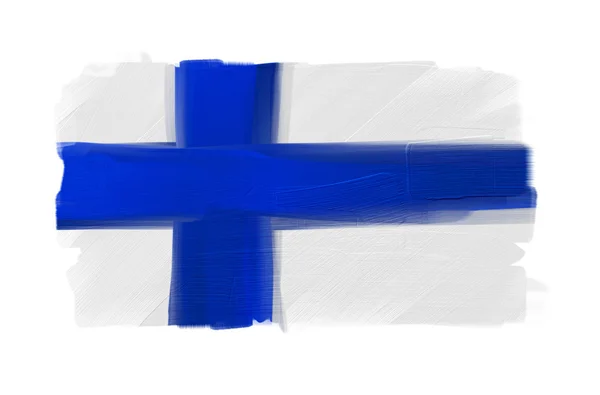 フィンランドの手塗りの国旗が白で隔離されます。 — ストック写真