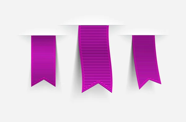 Three purple vector ribbon tags with shadows — Stock Vector