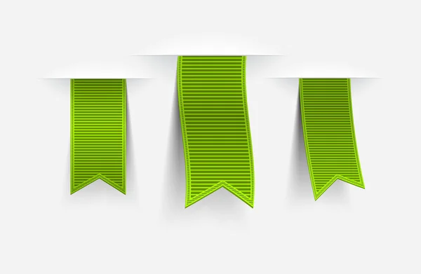 Üç vektör yeşil şerit Etiketler gölgeler — Stok Vektör