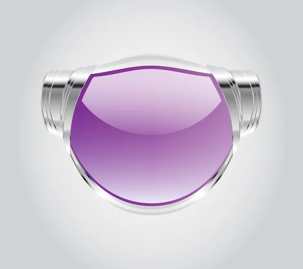 Fialový krystal odznak - tlačítko s kovové dekorace — Stockový vektor