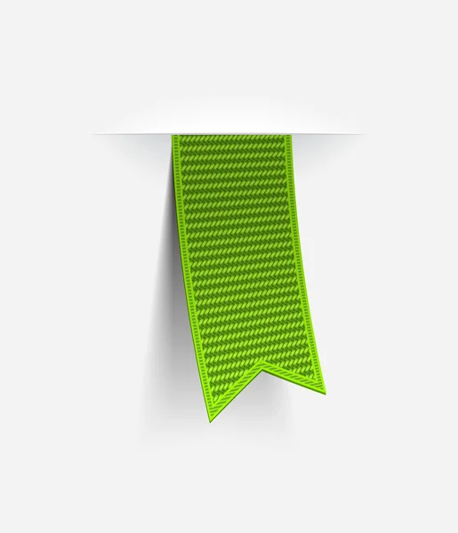 Green vector ribbon tag with detailed texture — Stock Vector