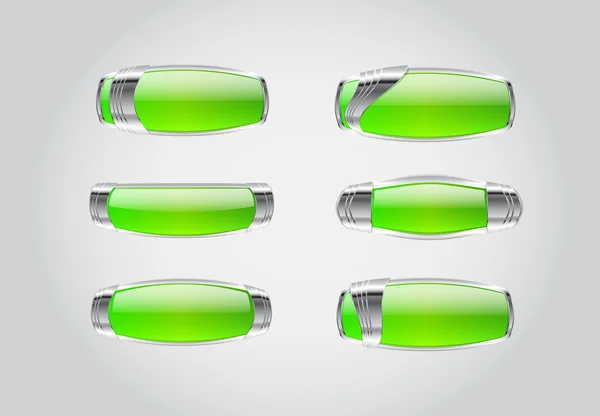 Зелені кристалічні кнопки з металевими хромованими елементами — стоковий вектор