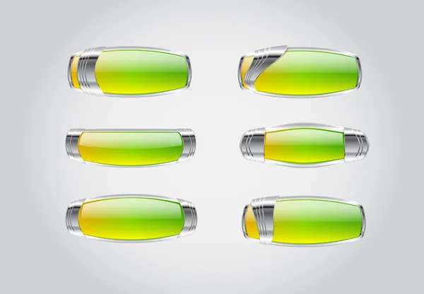 Boutons en cristal vert et jaune avec éléments chromés métalliques — Image vectorielle