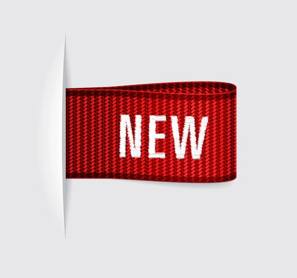 Rotes Vektor-Textiletikett mit gesticktem Wort "neu" — Stockvektor