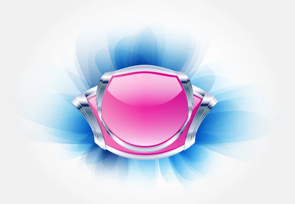 Pink metallic badge with crystal on soft blue background — Stock Vector