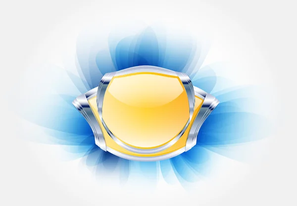 Badge métallique jaune avec cristal sur fond bleu doux . — Image vectorielle