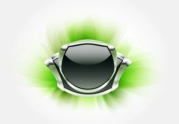 Onyx kovový odznak s křišťálem na měkkém zeleném pozadí. — Stockový vektor