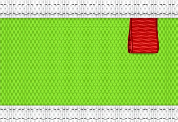 用红丝带的标记的绿色和白色矢量面料纺织背景 — 图库矢量图片