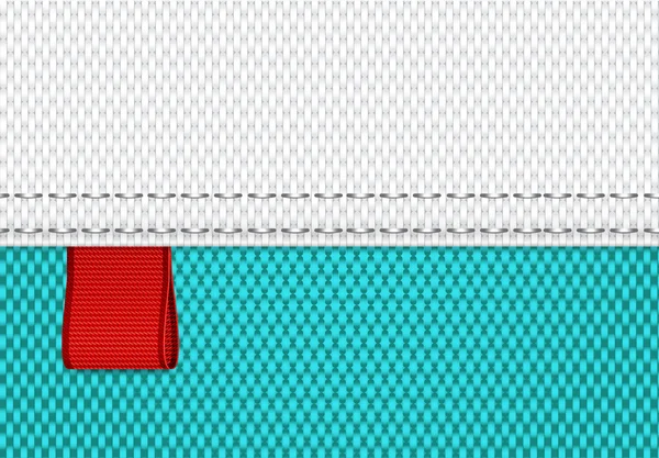 蓝色和白色矢量面料纺织背景用红丝带的标记 — 图库矢量图片