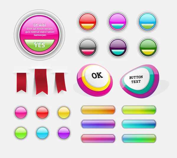 Assorted web buttons, badges and ribbons — Stock Vector