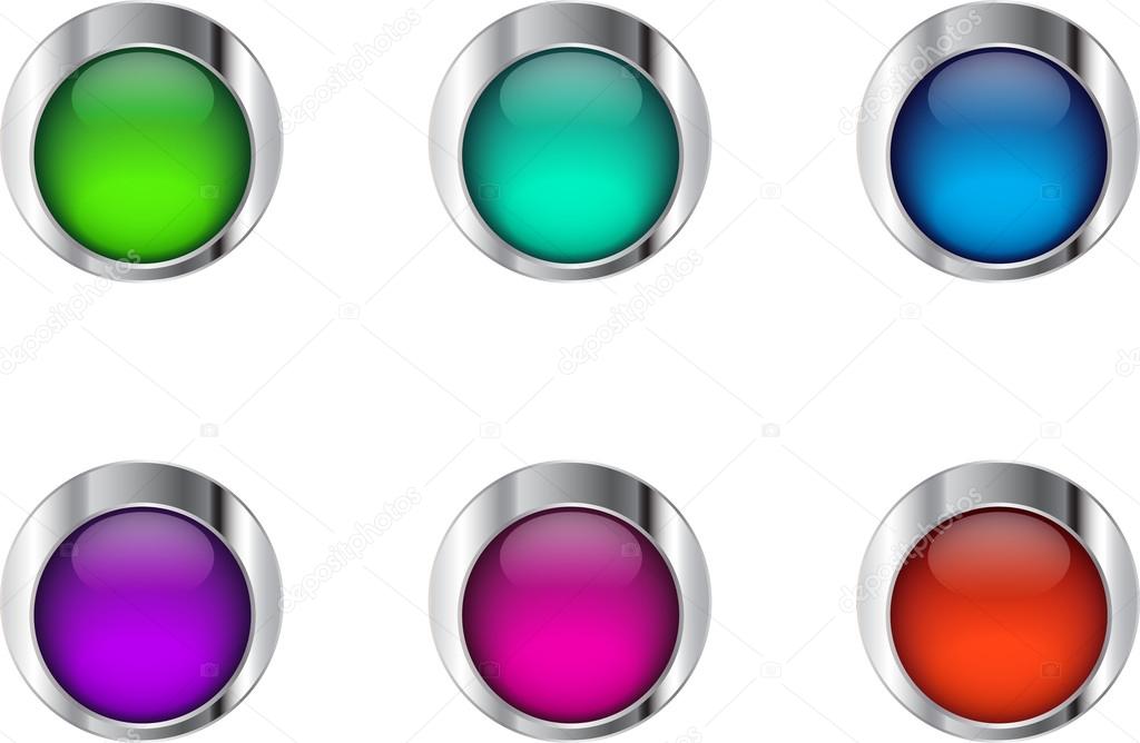Six glossy buttons in metallic frames. Raster version