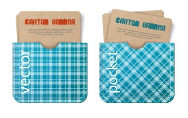 kartları ceplerinde. karton - eski kağıt ve mavi tartan dokular vektörel Banner