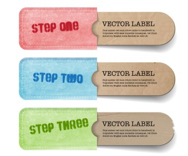 soyut vektör vintage eski kağıt Etiketler yumuşak kumaş cepli bir iki üç adım