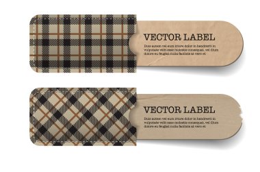 tasarlamak vektör vintage eski kağıt Etiketler ile kahverengi tartan dokulu cep
