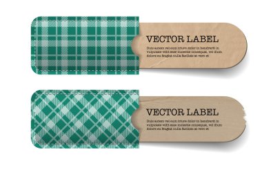 Turkuaz tartan dokulu cepli tasarlamak vektör vintage eski kağıt Etiketler