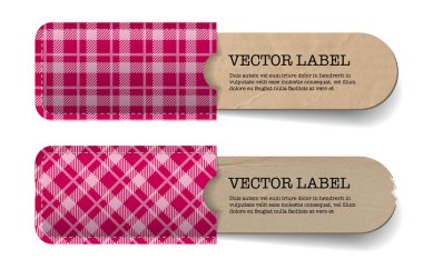 tasarlamak vektör vintage eski kağıt Etiketler pembe tartan dokulu cepli