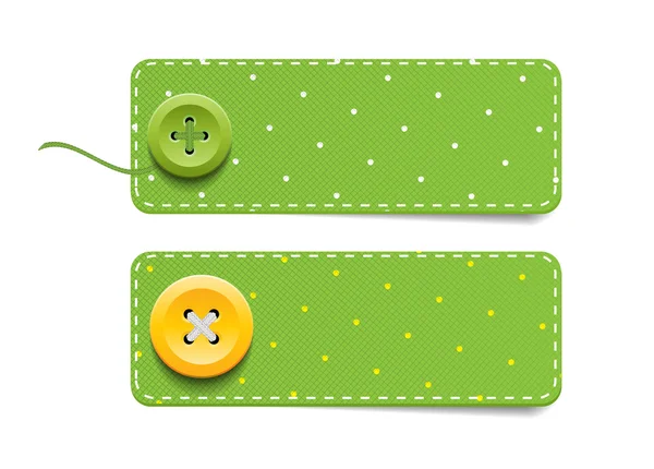 Green vector dotted fabric textured badges with buttons — Stock Vector