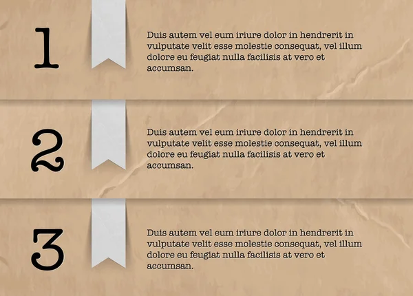Вектор Один Два Три кроки банери зі старовинного вінтажного паперу з паперовими мітками — стоковий вектор