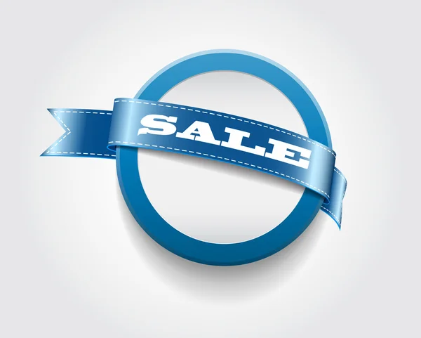 Wektor z tworzywa sztucznego okrągła odznaka - baner ozdobiony blue ribbon, "sprzedaż" — Wektor stockowy