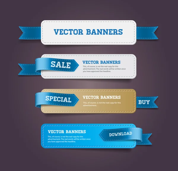 Un set di banner promozionali vettoriali decorati con tag nastro blu — Vettoriale Stock