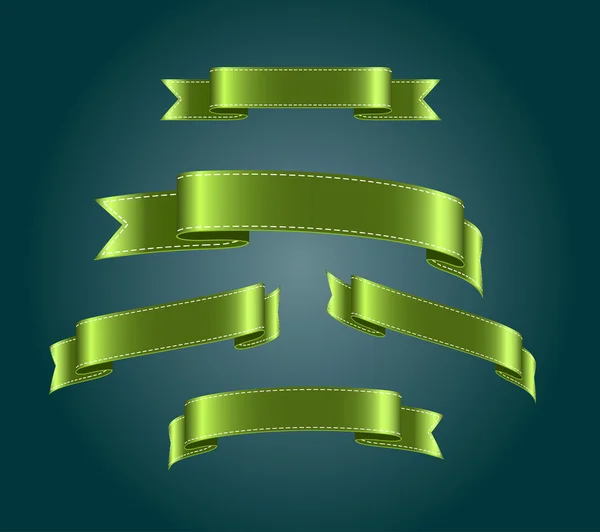 Groene lege zijdeachtige vector lint collectie tags — Stockvector