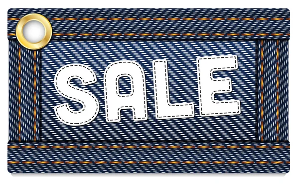 Blue vector denim rectangular Sale tag with border — Stock Vector