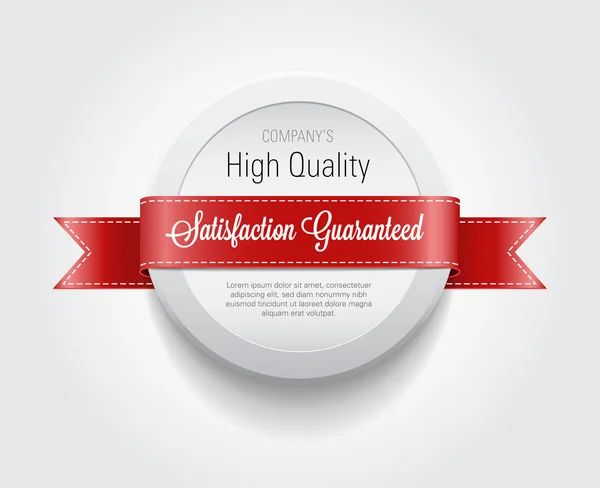 Emblema redondo de plástico vetorial - banner decorado com fita vermelha, "Satisfação garantida " —  Vetores de Stock